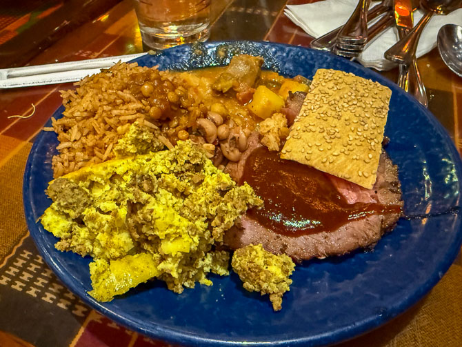 Buffet plate with African-spiced beef striploin at Boma, Animal Kingdom Lodge