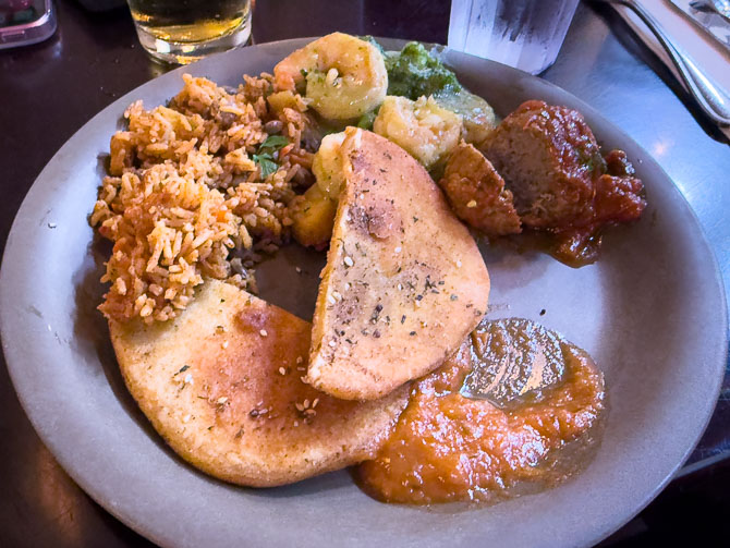 Buffet plate with bread and dips at Tusker House, Animal Kingdom