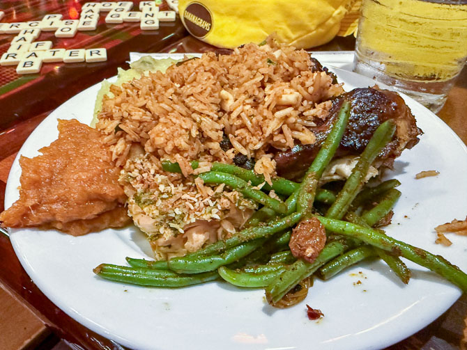 Buffet plate with Durban chicken and peanut rice at Boma, Animal Kingdom Lodge