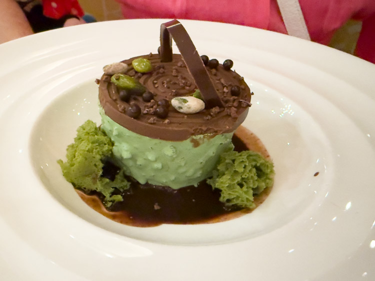 Pistachio chocolate mousse dessert at California Grill