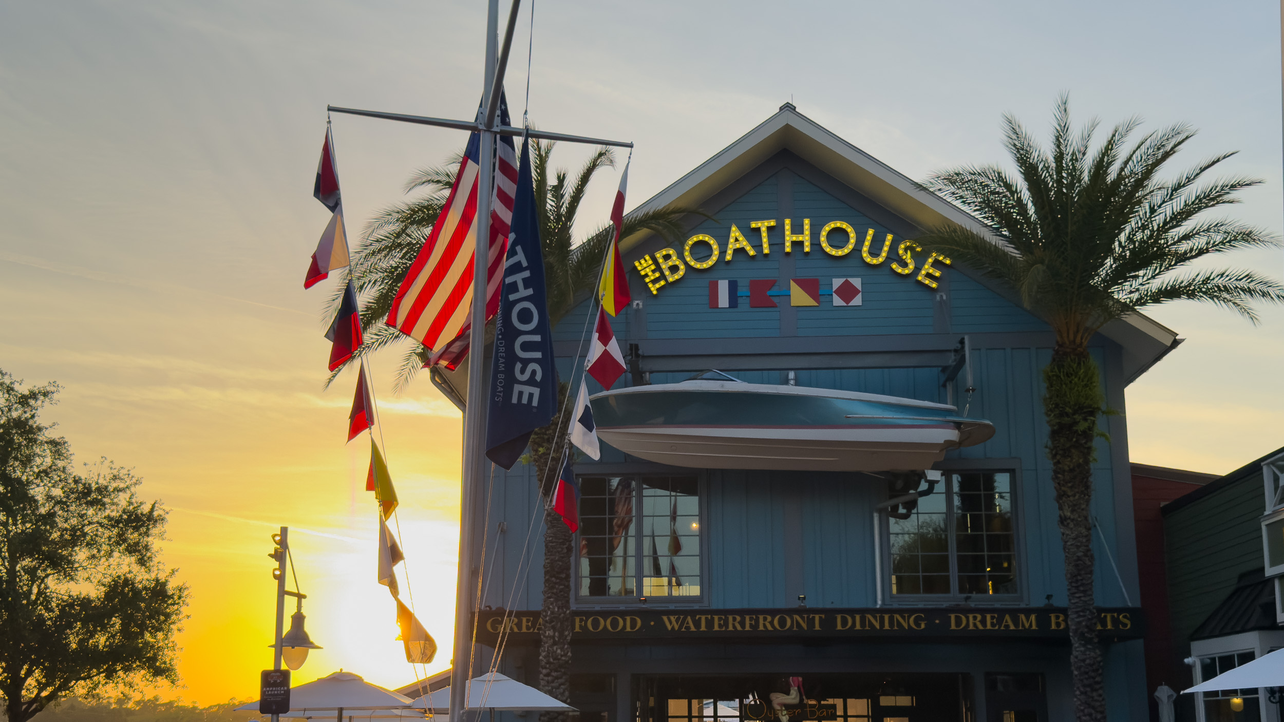 The Boathouse at Disney Springs during sunset